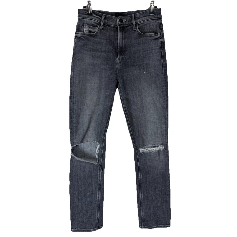 Mother Mid-Rise Crop Jeans Size‎ 26 26x27 Distressed Black Grunge Preppy Gothic
